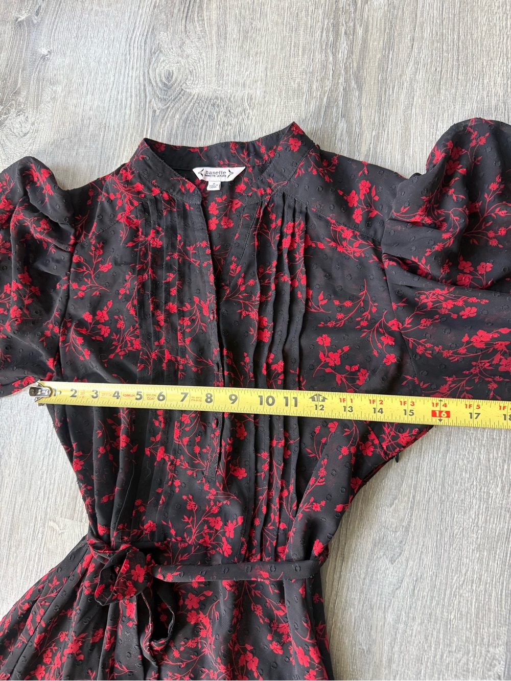 Nanette Lepore Black Sheer Overlay Dress Red Floral Romantic Goth witchy cottage - Picture 8 of 9